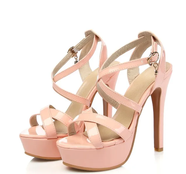 Новые сандалии-гладиаторы модель Модная пикантная дамская обувь больших размеров 30–48 Дамские туфли-лодочки на супервысоком каблуке Свадебные туфли 431–3 - Цвет: Розовый
