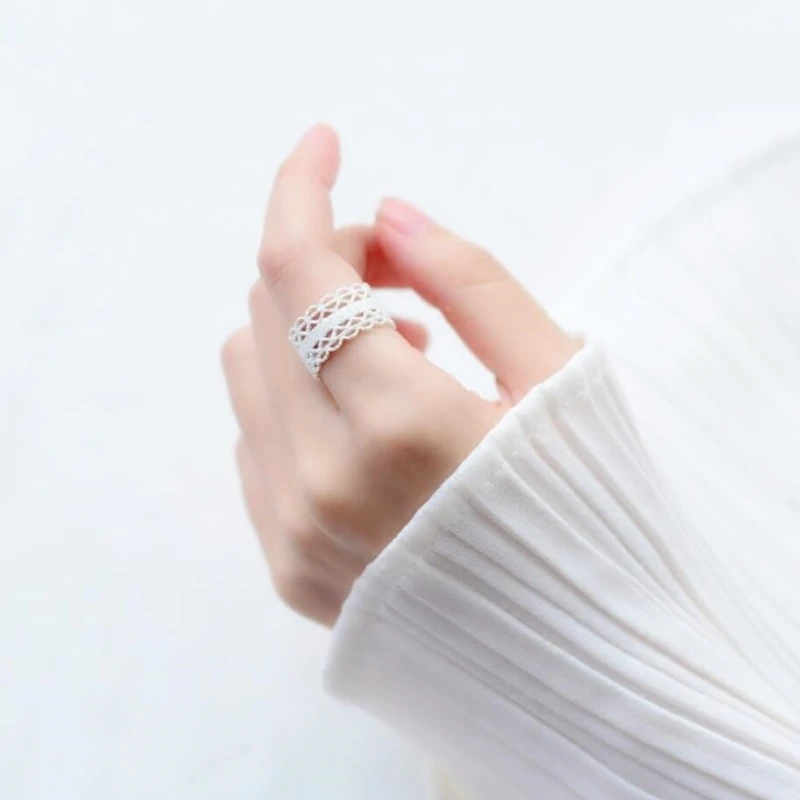 

Sole Memory Lace Openwork Fashion Cute Sweet Romantic 925 Sterling Silver Female Resizable Opening Rings SRI264
