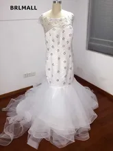 2018 Sexy Mermaid Wedding Dresses Scoop Bridal Gowns Custom Made Tiered Tulle Beading Crystal High Quality Real Picture