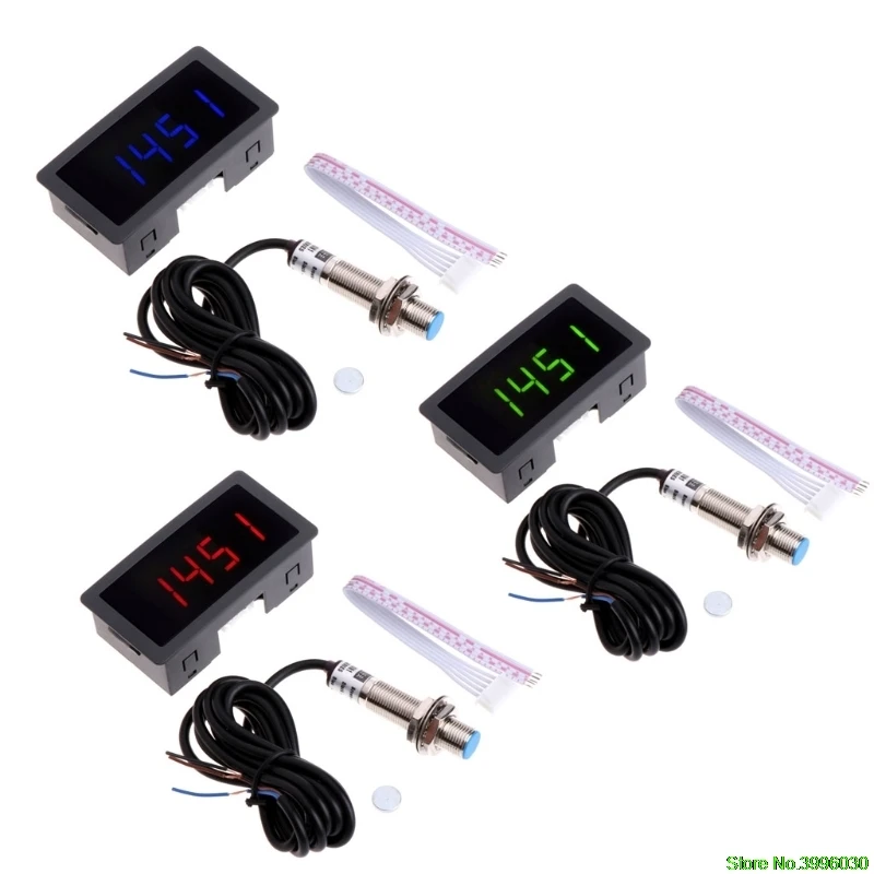 

4 Digital LED Tachometer RPM Speed Meter+Proximity Switch Sensor NPN 12V 9999RPM