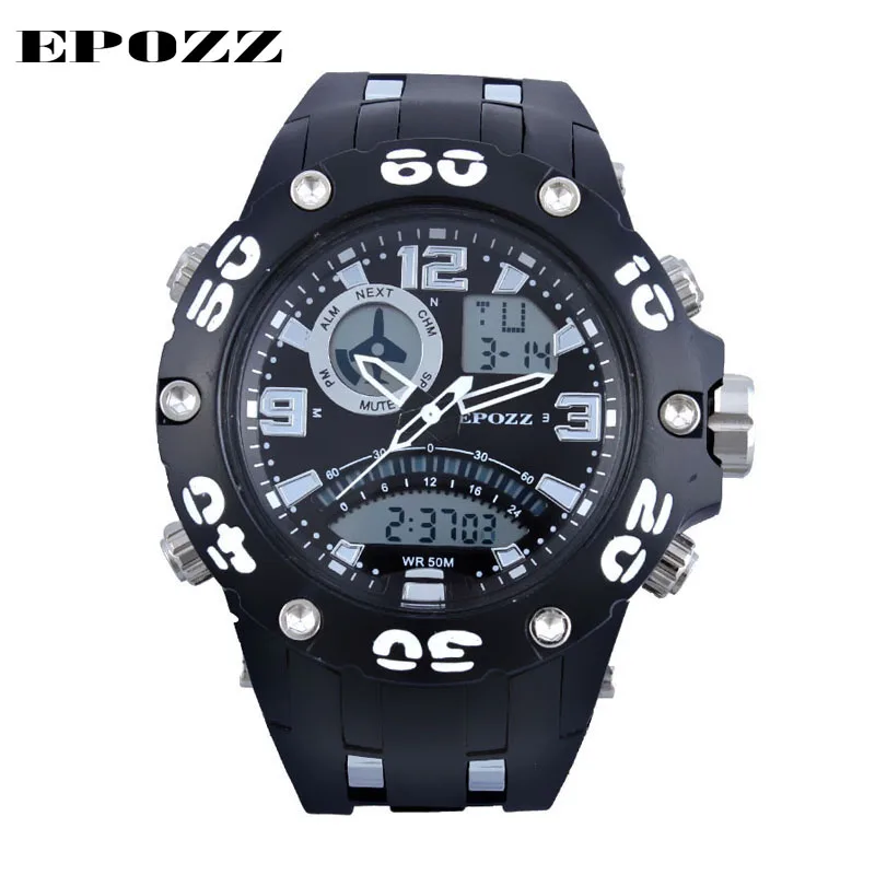 

EPOZZ Brand new quartz watch for men round digital sport watches running multifunction military backlight waterproof clock 2802
