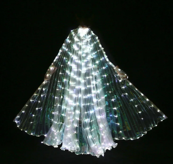 

Womens White Gold Light Belly Dance LED Wings Butterfly Dancer Costumes Glowing Oriental Indian Bellydance Dancing chrismas gif