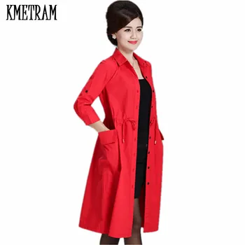 

KMETRAM Fashion Middle Aged Women Trench Coat Temperament Slim Medium Long Overcoat Casaco Feminino Women Plus Size L-4XL HH874