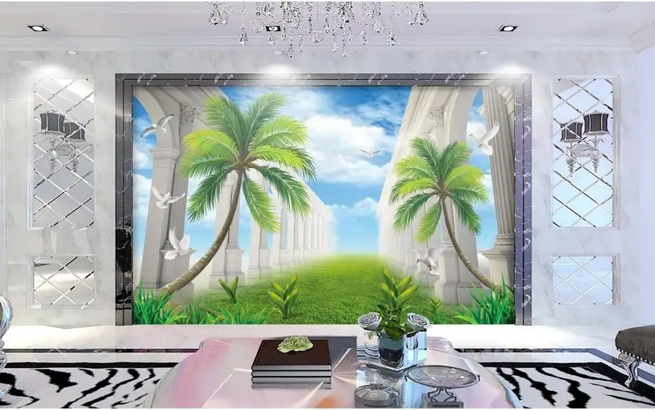 

3d stereoscopic wallpaper customize 3d wallpaper Coconut trees 3d mural wallpaper for living room 3d wallpaper walls