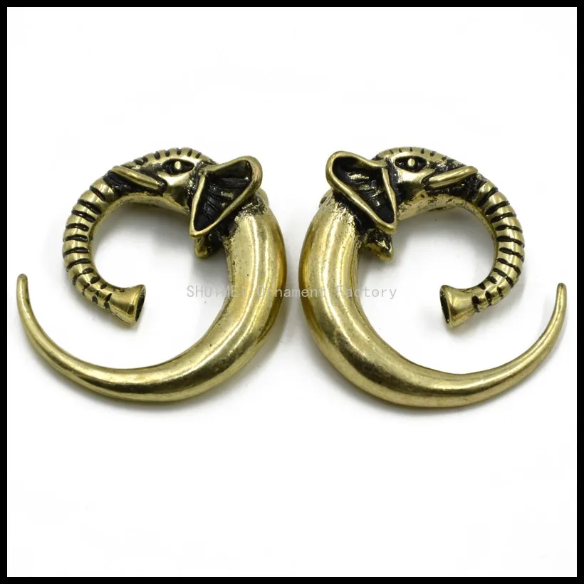 PAIR BRASS EAR WEIGHTS ELEPHANT SPIRALS BRASS PLUGS GAUGES TWIST EXPANDERS