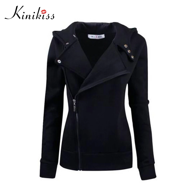 Women Fashion Hoodie Coats Black Casual Cool Solid Wide