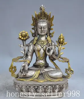 

Metal Crafts Chinese Tibetan buddism silver copper White tara Kwan-Yin bodhisattva statue