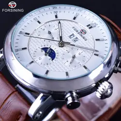 Forsining модные Tourbillion дизайн белый циферблат серебряный корпус календарь дисплей мужские часы лучший бренд класса люкс автоматические часы