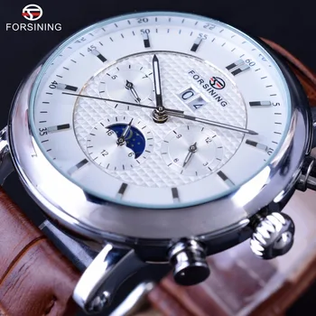 

Forsining Fashion Tourbillion Design White Dial Silver Case Calendar Display Mens Watches Top Brand Luxury Automatic Watches