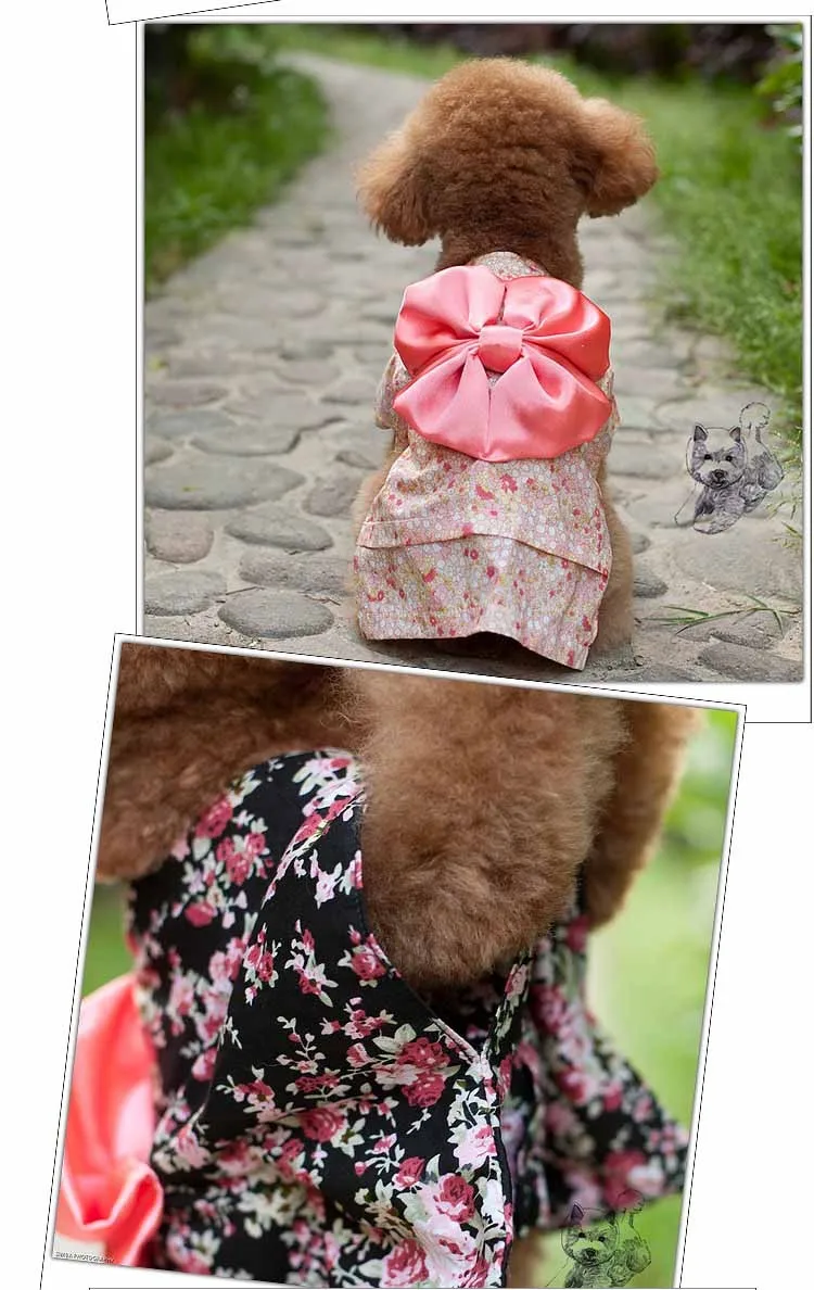 Japan Kimono Ethnic Pet Dog Clothes Chihuahua Puppy Floral Princess Dress Clothing In Spring Summer Black Pink XS S M L XL XXL6