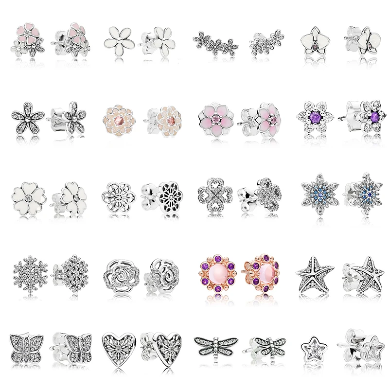 

Authentic 925 Sterling Silver Pandora Daisy Flower Type Hollow Stud Earrings Fit Women Original Bangle Charm Bead Gift Jewelry