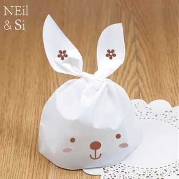 

Free Shipping White Rabbit Style Plastic Cookies Bag Wedding Favor Candy Handmade Soap Food Gift Packaging Bags