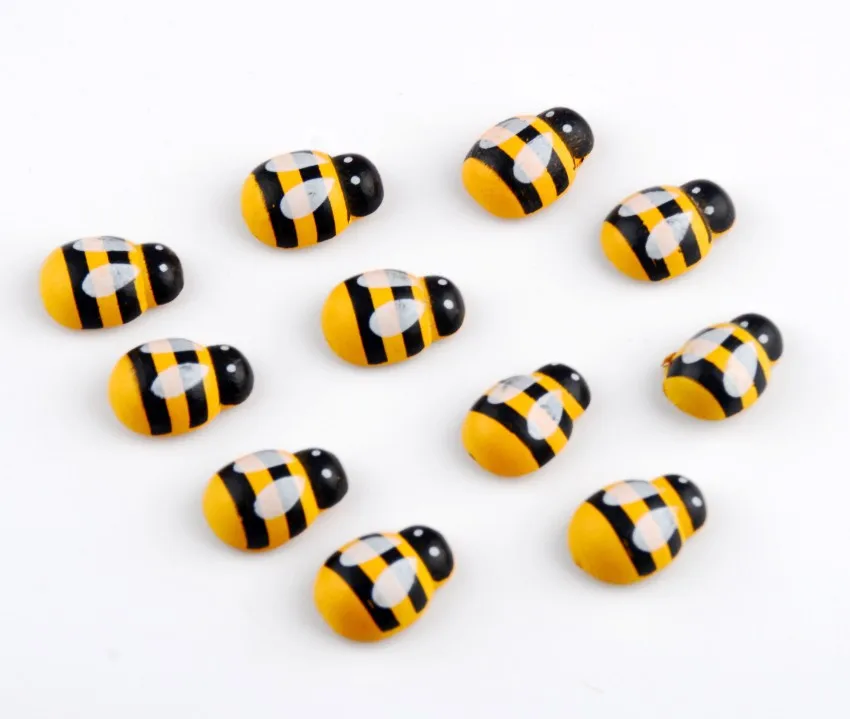 Free shipping 100pcs Painted Wooden Bees Ladybug Stickers Easter Wood