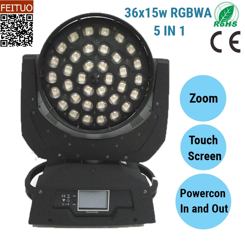 

36*15w Led Zoom Wash Moving Head RGBWA 5IN1 LED DMX 512 Lyre Wash Powercon In and Out Zoom Stage Light Wash for Disco party
