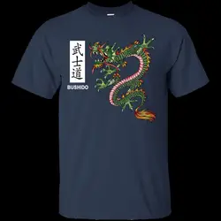 Японский дракон рубашка Bushido для мужчин одежда воин Самурай черный/темно 2019 Фирменная Новинка модные дизайн футболка