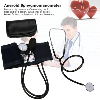 

Aneroid Sphygmomanometer Cuff Kit Upper Arm Blood Pressure Stethoscope With Zipper Bag for Adult