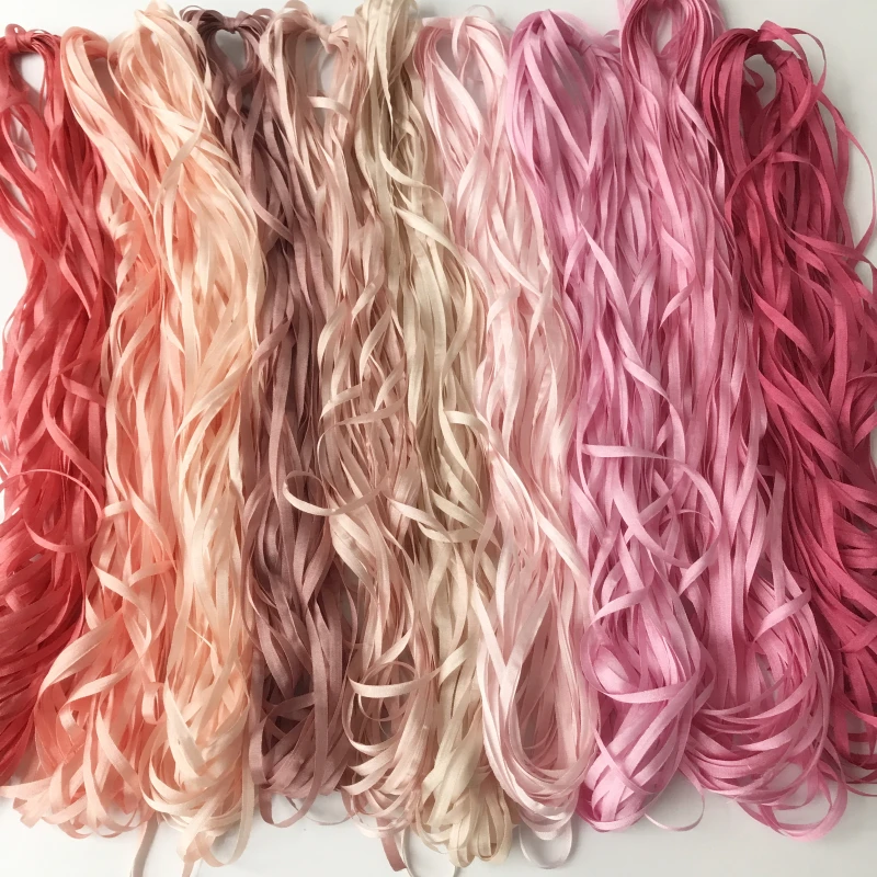 4mm 10-50mts/roll 100% pure silk ribbon solid color for embroidery designs