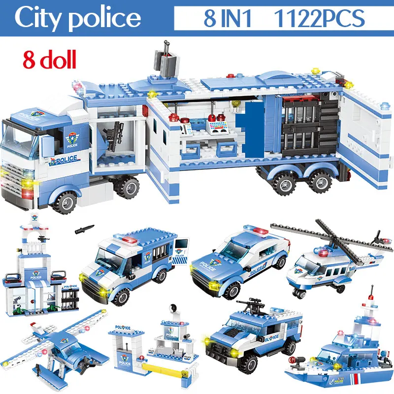  Military City Police Station Building Blocks Compatible WW2 City SWAT Team Truck Blocks Educational
