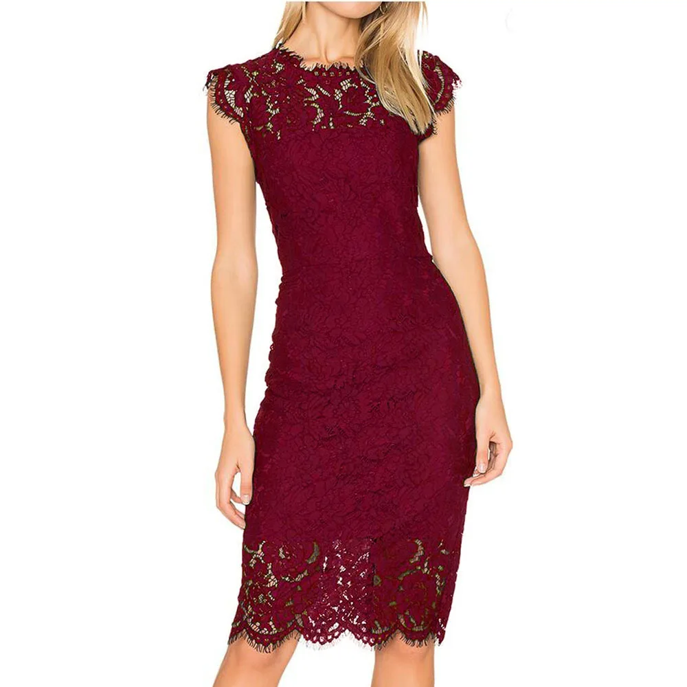 

Explosive cross-border women's European and American solid color lace Slim bag hip sexy dress lace dress