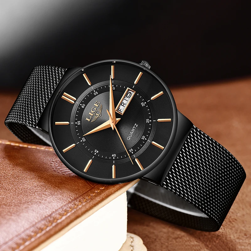 LIGE New Mens Watches Top Brand Luxury Casual Fashion Watch Men Quartz Wristwatch Mesh belt Simple Waterproof Clock reloj hombre