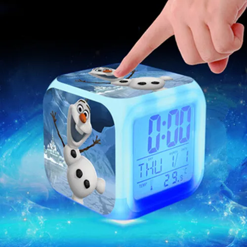 Лидер продаж Принцесса Эльза Анна Олаф цифровой будильник изменение цвета светодиодный часы ночник дети мультфильм reloj будильник - Цвет: Синий