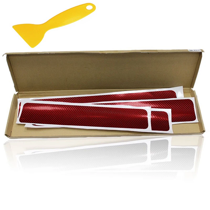 4pcs/set 3D Carbon Fiber Car Door Sill Scuff Cover Sticker Anti Scratch Red