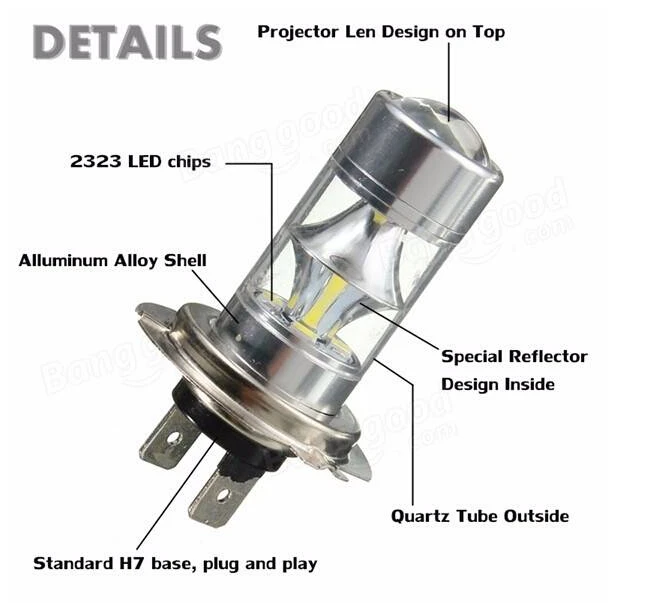 2 шт. Автомобильная Canbus Светодиодная подсветка 20SMD Cree чип 100 Вт светодиодный H7 противотуманные фары DRL огни+ обход проводки декодер для MercedesBenz