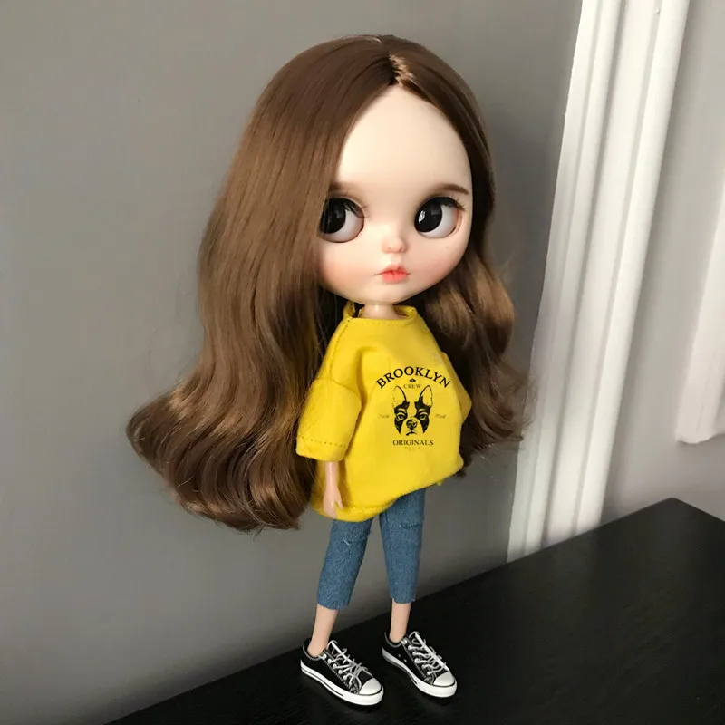 2 шт./лот Blyth Doll Одежда футболка+ джинсы модные штаны Одежда для куклы Барби, Azone, ob24, blyth, Kurkn 1/6 аксессуары для кукол - Цвет: one set Style A