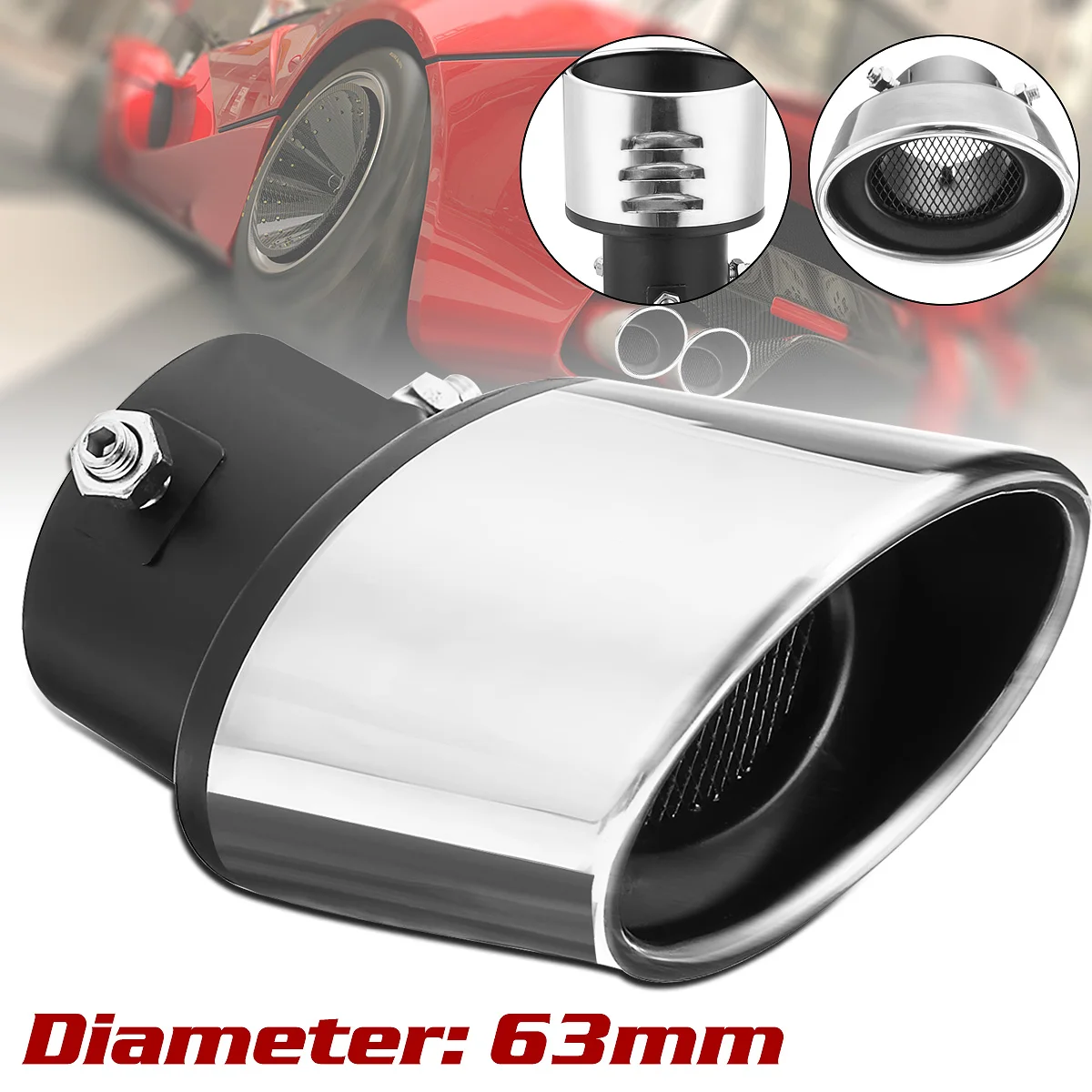 

Car Auto Chrome Exhaust Ppipe Grilled Shark Fin Stainless Steel Muffler Exhaust Tip End Tail Pipe Universal 63mm