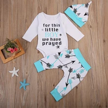 Детский комбинезон, костюм новорожденная девочка-Новорожденный с буквенным принтом, пуловеры с длинными рукавами, топ+ штаны со стрелками+ шапка, комплект одежды