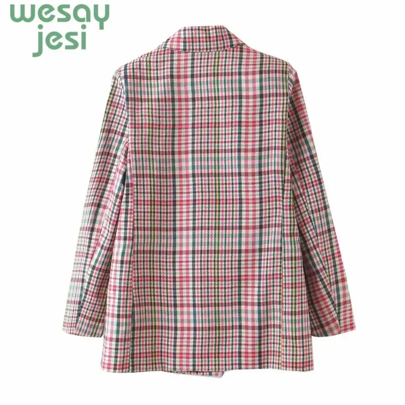 Women Fashion double breasted plaid blazer Female long sleeve office ladies blazer 2019 Autumn jacket women outerwear coats