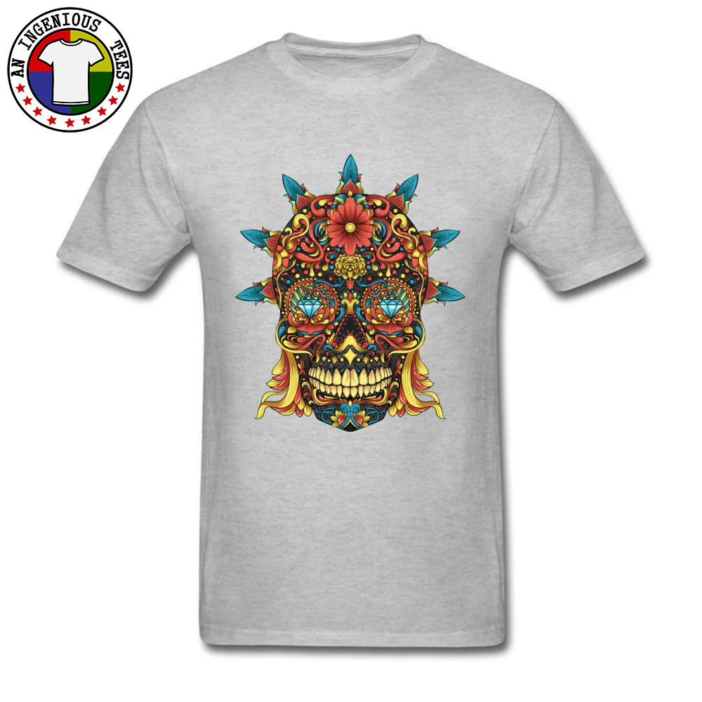 Crew Neck Sugar skull 100% Cotton Mens T-shirts Print Short Sleeve Tops T Shirt Fashion Design T Shirts Wholesale Sugar skull grey