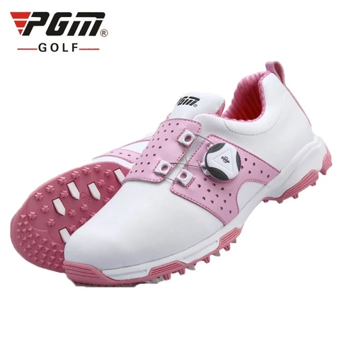 Sapatos de Golfe de Couro Macio à Prova Tênis de Treinamento Mulher Dwaterproof Água Esportes Sapatos Botões Fivela Cadarço Anti-deslizamento D0475 Pgm