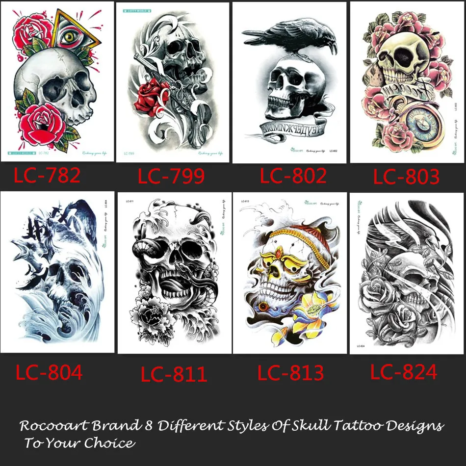 LC 811 Besar Stiker Tato Keren Halloween Palsu Horror Skull Desain