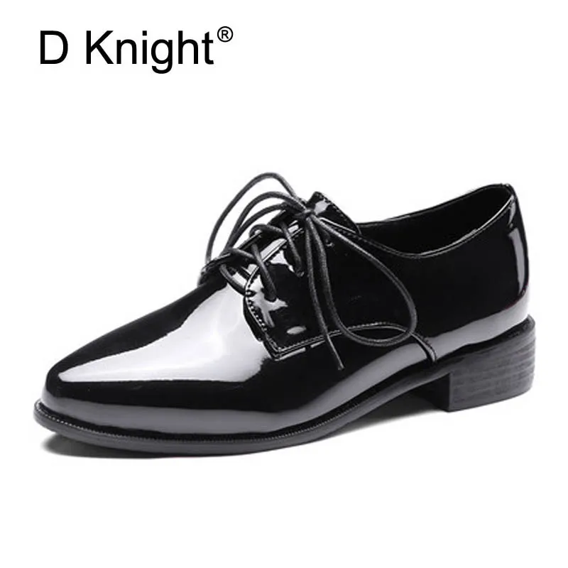 Fashion Shining Patent Pointed Toe Women Flat Shoes Vintage England
