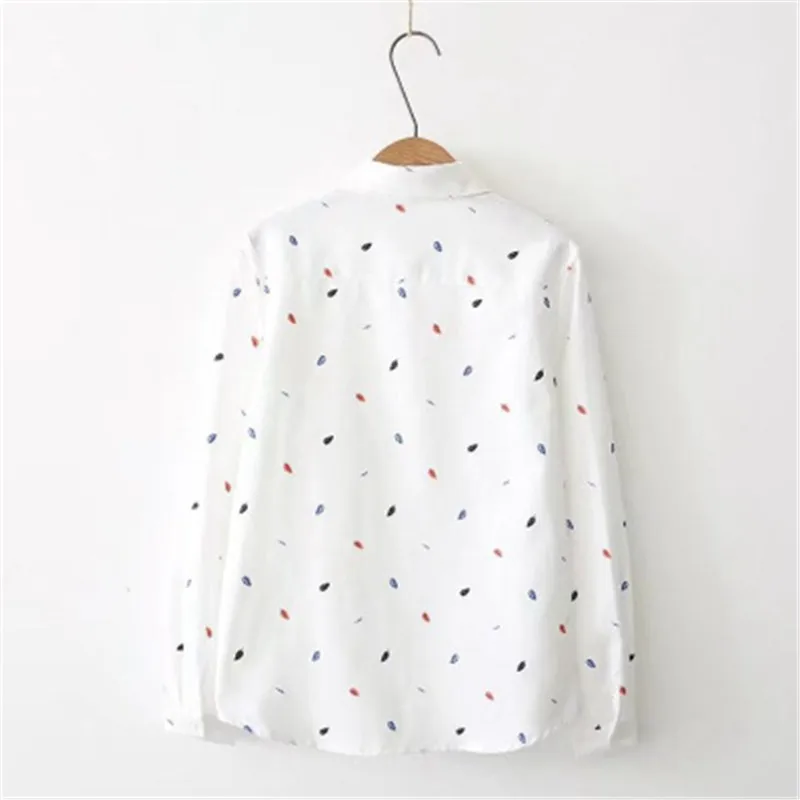  Dioufond Printed Shirts Women 2019 Spring New Women Long Sleeve Blouse Good Quality Cotton Blouses 