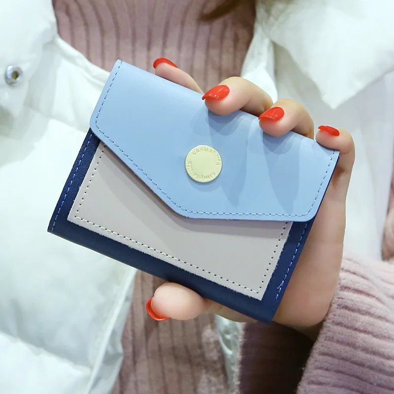 2019 women's short women's wallet button decoration mini wallet small folding PU leather female coin purse card package 144 2019 women's short women's wallet button decoration mini wallet small folding PU leather female coin purse card package 144