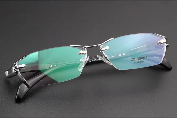 Чистый титан безободковая оправа для очков мужские очки с диоптриями при близорукости оправы Рецептурные очки oculos de grau - Цвет оправы: Серебристый
