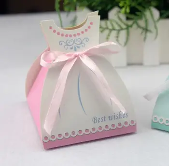 

100pcs/lot Creative Blue Groom Dress Shape Wedding Candy Box Beautiful White Skirt Besh Wishes Party Favor Gift Box With Ribbon