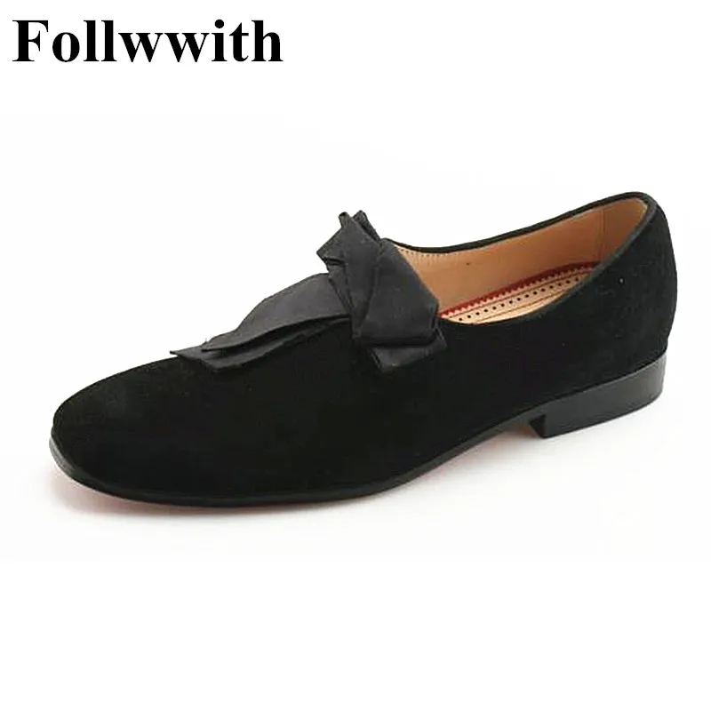 

Men Shoes Black Suede Big Bowtie Dandelion Brand Design Fashion Low Square Heels Men Loafers Top Quality Wholesales
