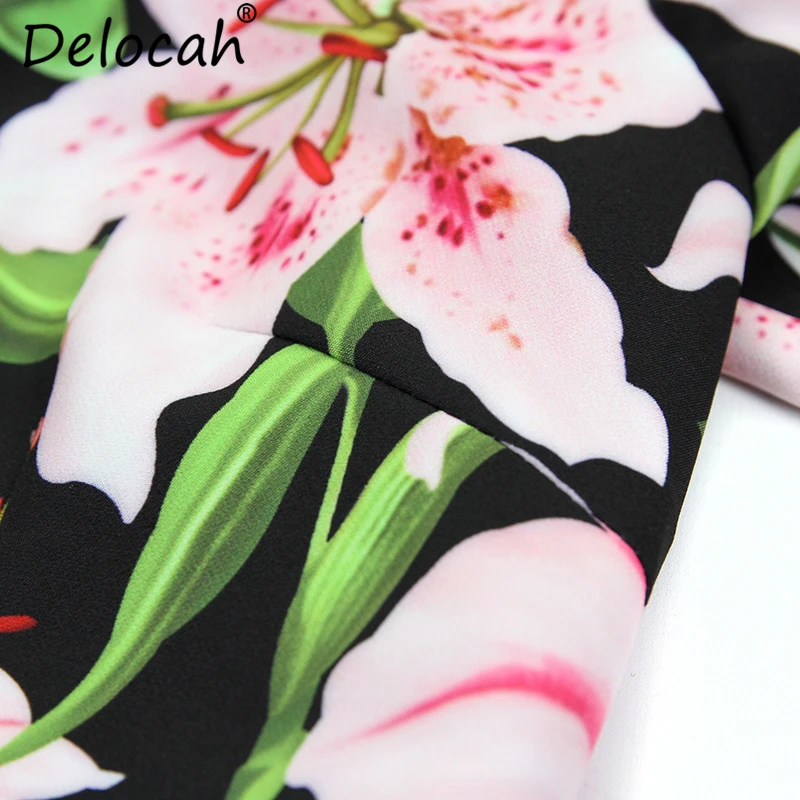 Delocah New Women Spring Summer Dress Runway Fashion Designer 3/4 Sleeve Floral Printed Elegant Vintage Ladies Vacation Dresses