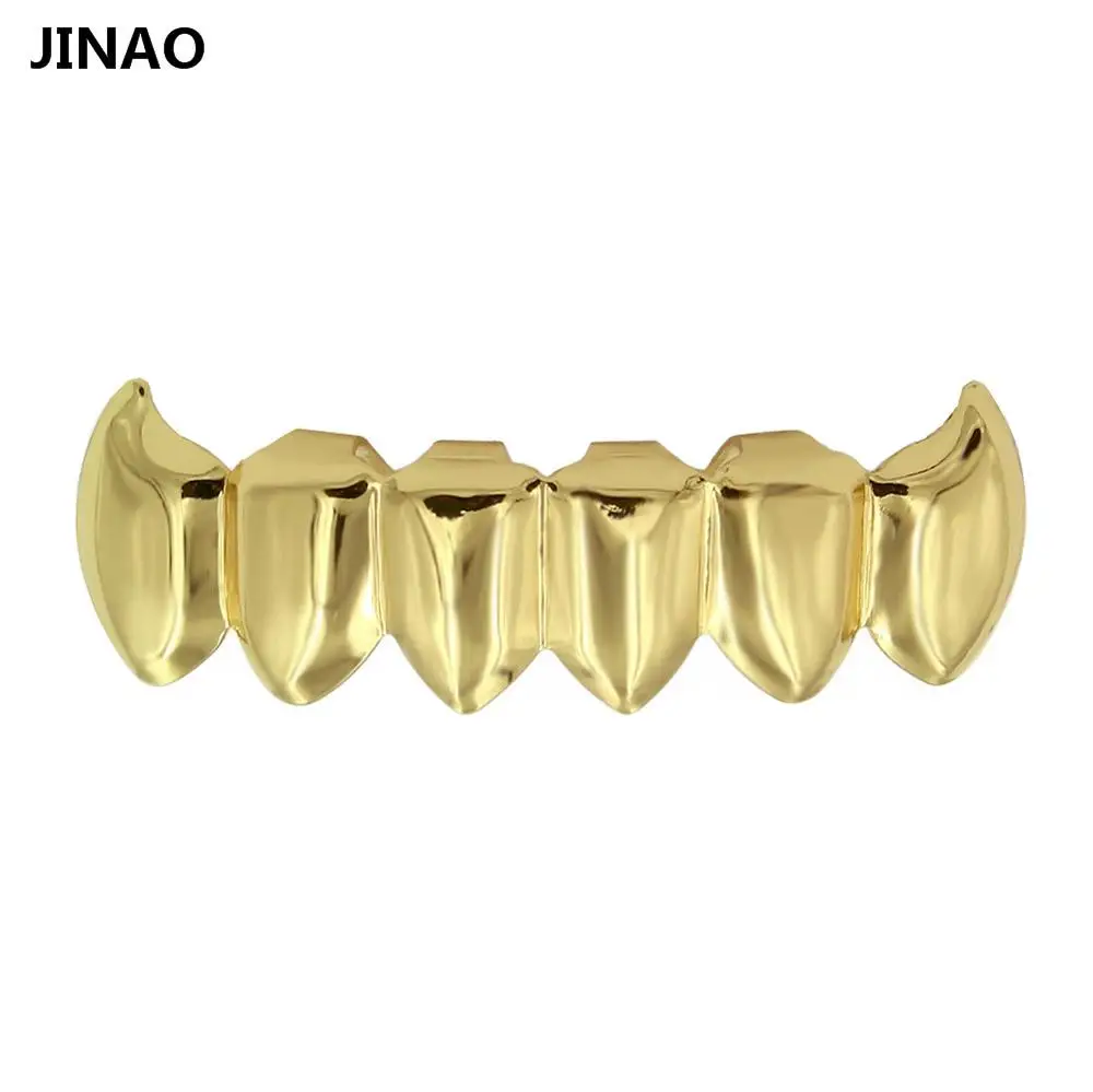 JINAO золото посеребренные хип-хоп ЗУБЫ Grillz верхние и нижние грили набор с силиконовым настоящим блестящим вампирский зуб гриль-наборы - Окраска металла: Gold Bottom