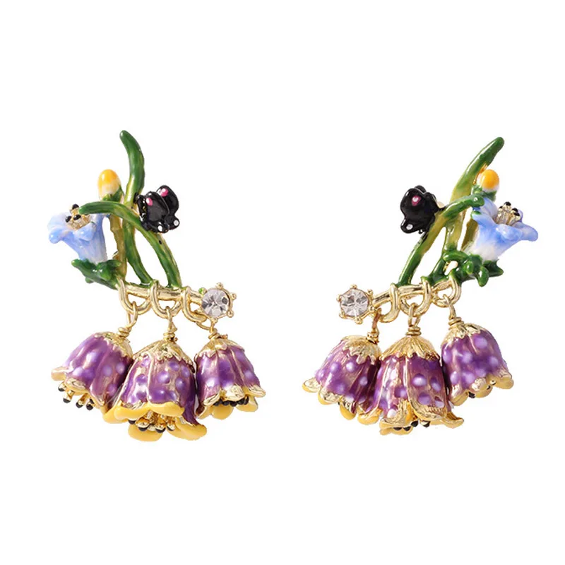 

Luxury Flowers Earrings For Women Romantic Charms Flower Drop Earring Enamel Glaze Copper