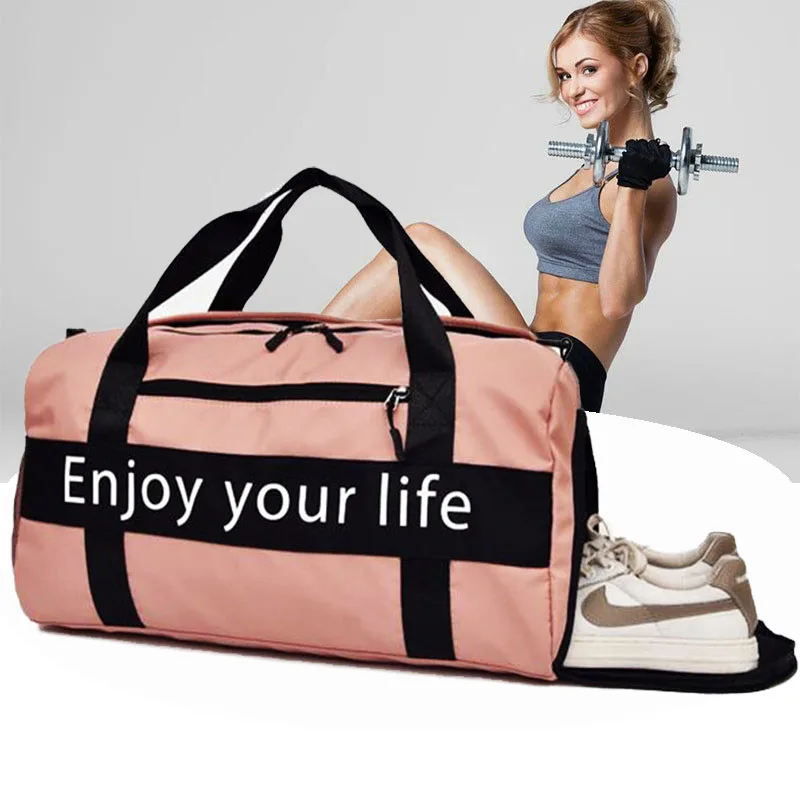

Women Pink Sports Bag Men Black Nylon Waterproof Gym Bag Independent Shoe Position Luggage Storage Handbag Outdoor Travel Bags