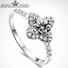 Jewellwang Original Moissanite Rings For Women 18K White Gold Lily Design Wedding Rings Engagement Diamond Group Set Fine Gift