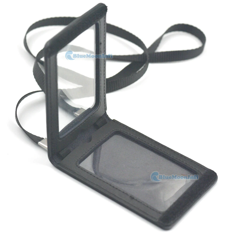 

1 pcs 2 pcs Business ID Card Holder Badge Genuine Leather Clasp Neck Strap Lanyard black Office