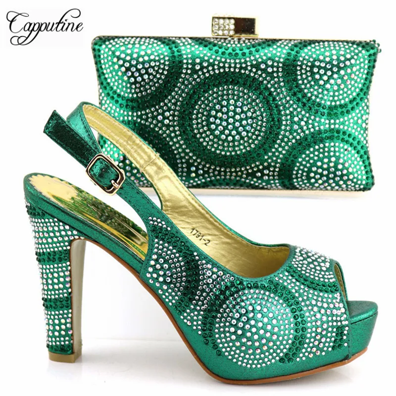 

Fashion Special Design Italian Green Shoes And Purse Bags Set For Party African Woman Pumps Shoes And Bag Set On Stock TX-192