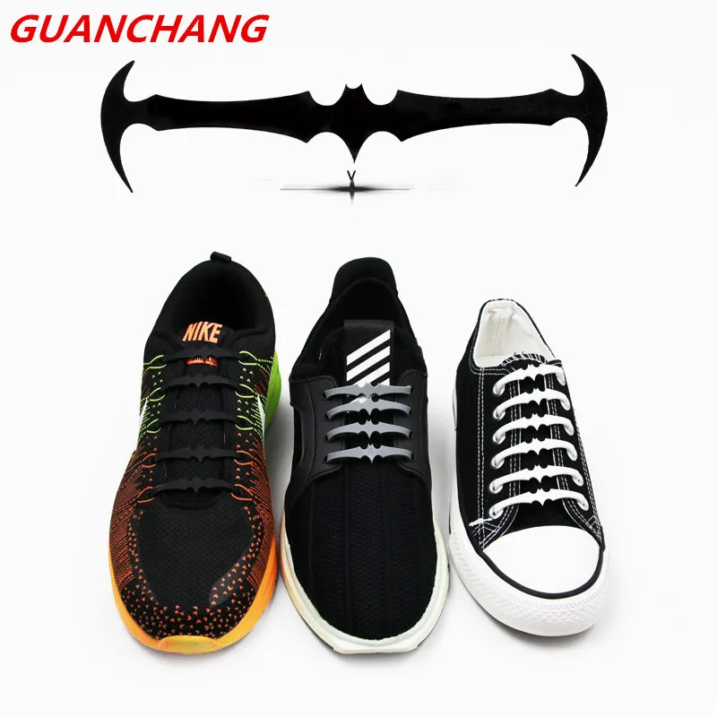 

2018 New Fashion Design Adult Children No Tie Shoe Laces Black White Grey Bat Shape Elastic Lazy Shoelaces Shoes Silicone Laces
