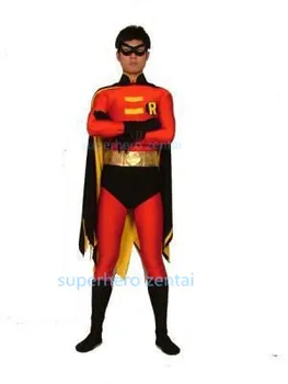 

Red Robin Costume Batman Spandex Red Black Robin Cosplay costume Halloween Party Superhero Costume adult free shipping