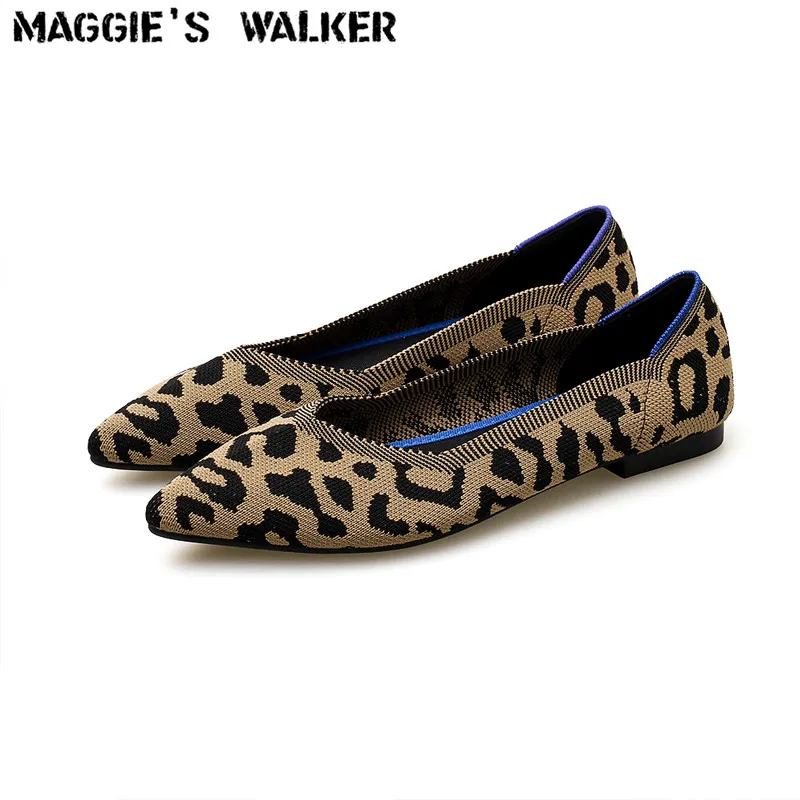 

Maggie's Walker Women Fashion Pointed-toe Knitted Casual Shoes Leopard Print Shallow-mouth Casual Flats Size 35~40
